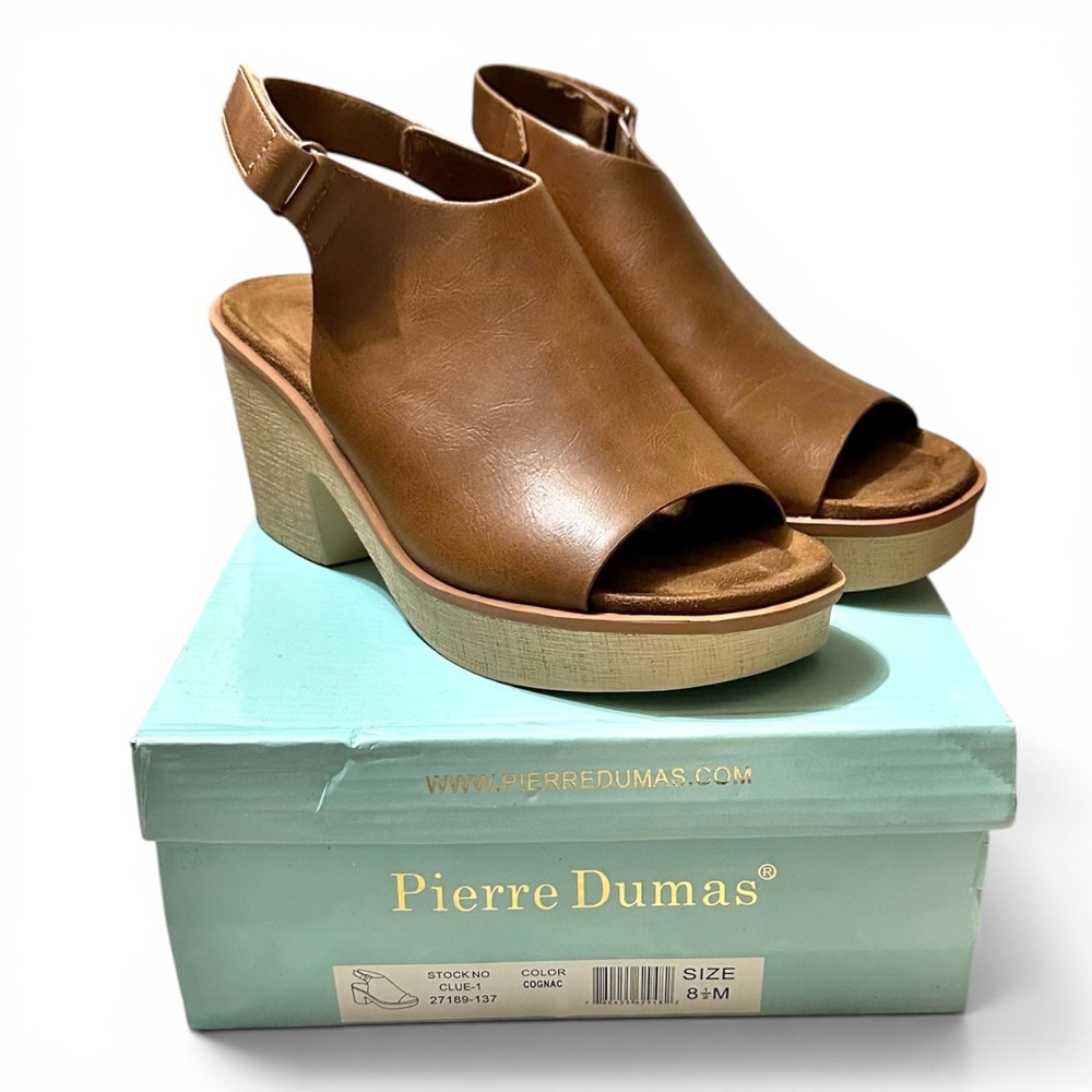Pierre Dumas Club-01 Cognac Brown Platform Block Heel Sandals Womens 8.5
